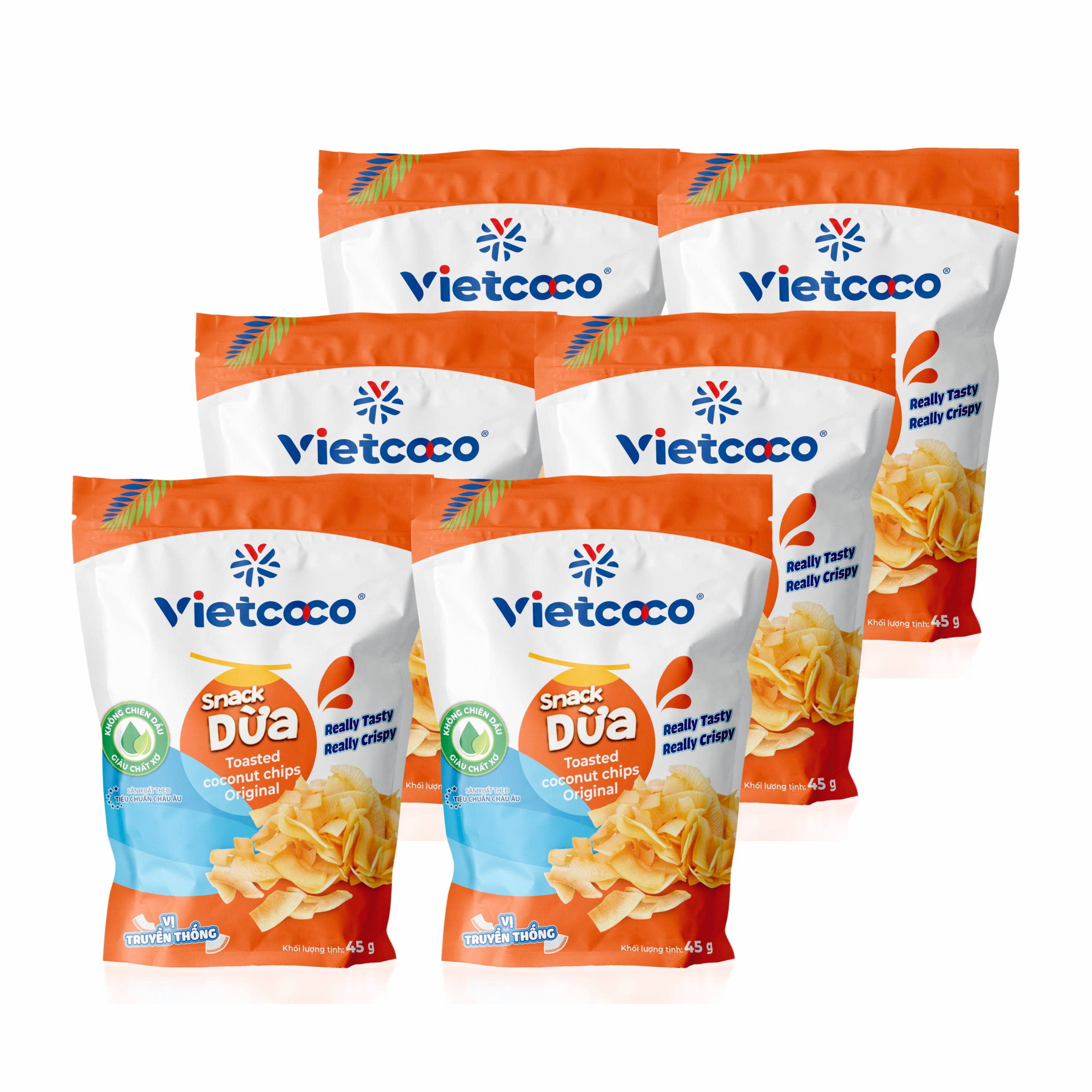 Combo 06 túi Snack dừa Vietcoco vị truyền thống 45gr/túi